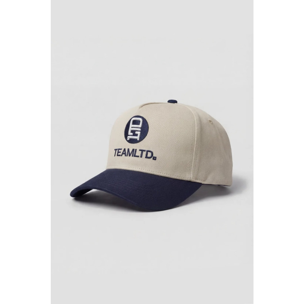 TEAM LTD Cream Navy Logo Snapback Hat Ballcap Colourblock